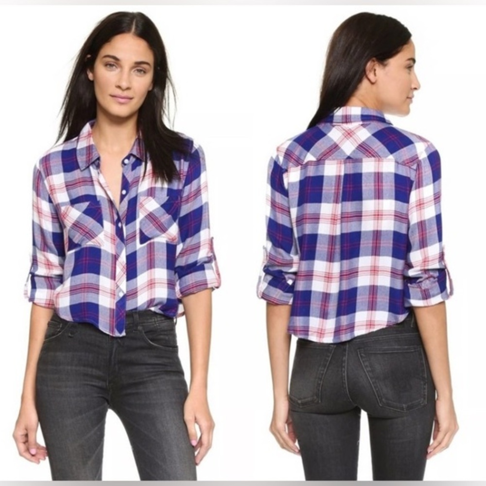 New Rails Hunter Plaid Flannel Blue White Soft Shirt